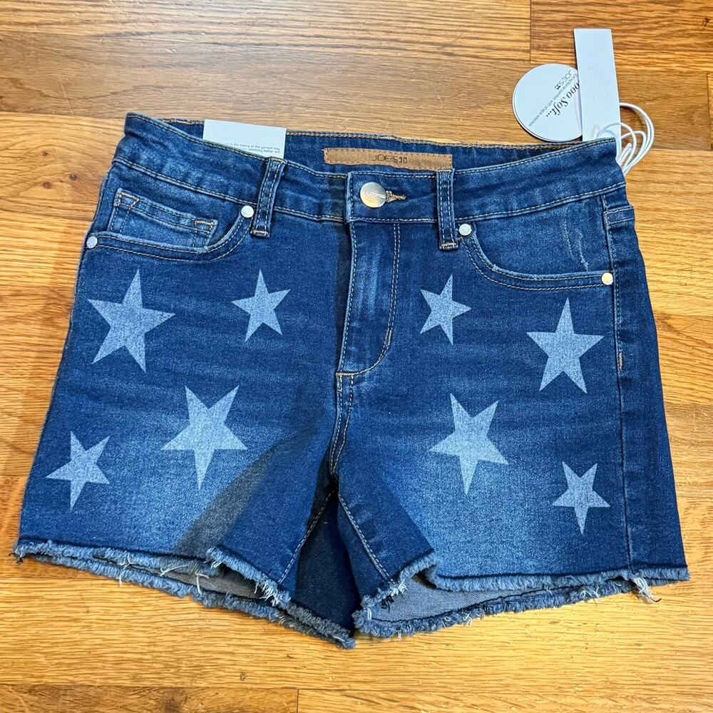 Joe’s Jeans the Serenity Mid Rise Short Girls 16 Blue Denim Stars Distressed New